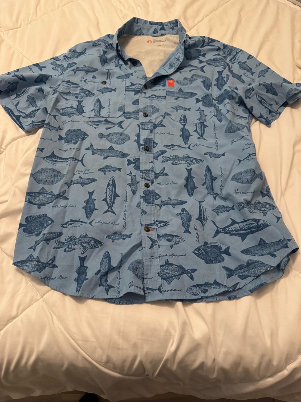 American Outdoorsman Light Blue Short-Sleeve Fish Print Button-Up Shirt Size L